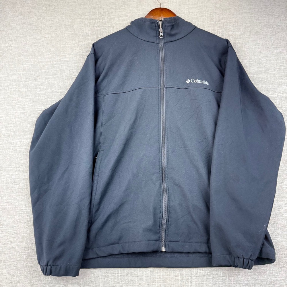Columbia Mens Softshell Jacket Black Full Zip Fleece Lined Mock Neck XL